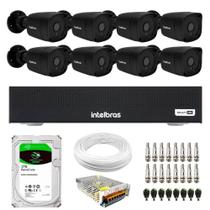 Kit 8 Câmeras Bullet TF 2020 B Black Tudo Forte Full HD 1080p Visão Noturna 20M Proteção IP66 + DVR Intelbras MHDX 3008-C 8 Canais + HD 2TB Barracuda