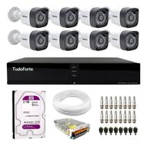 Kit 8 Câmeras Bullet Tudo Forte TF 2020 B Full HD 1080p com Visão Noturna 20M Proteção IP66 + DVR Tudo Forte TFHDX 3308 8 Canais + HD 2TB Purple