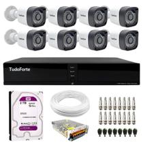 Kit 8 Câmeras Bullet Tudo Forte TF 2020 B Full HD 1080p com Visão Noturna 20M Proteção IP66 + DVR Tudo Forte TFHDX 3308 8 Canais + HD 2TB Purple