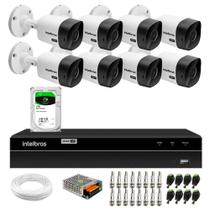 Kit 8 Câmeras Bullet VHC 1120 B HDCVI HD 720P IP66 Visão Noturna 20M Intelbras + DVR MHDX 1208 com 8 Canais Multi HD Intelbras + HD 1TB Barracuda