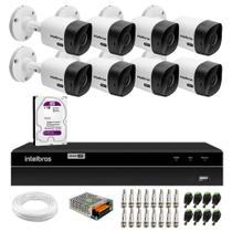 Kit 8 Câmeras Bullet VHC 1120 B HDCVI HD 720P IP66 Visão Noturna 20M Intelbras + DVR MHDX 1208 com 8 Canais Multi HD Intelbras + HD 1TB Purple