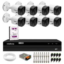 Kit 8 Câmeras Bullet VHC 1120 B HDCVI HD 720P IP66 Visão Noturna 20M Intelbras + DVR MHDX 1208 com 8 Canais Multi HD Intelbras + HD 2TB Purple