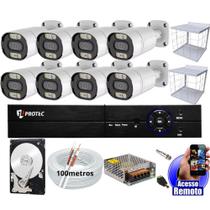 kit 8 Câmeras De Segurança Colorida Dia Noite Full Color 1080p Dvr 8 Canais Cabo Grade e Hd Completo