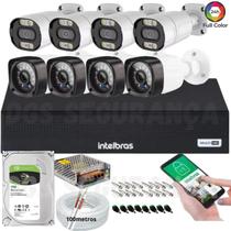 Kit 8 Câmeras de Segurança Full HD 1080p 20m Infra c/4 Full Color+DVR Intelbras+Cabos e Acessórios