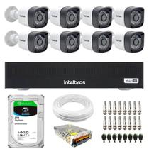 Kit 8 Câmeras de Segurança Full HD 1080p 2MP Bullet 20 Metros Infravermelho Tudo Forte + Gravador Digital de vídeo Intelbras MHDX 1108-C + HD 2TB