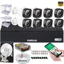 Kit 8 Câmeras de Segurança Full Hd 1080p Dvr Intelbras 8 Canais 320GB c/200m Cabo+Grade de proteção