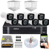 Kit 8 Câmeras + DVR Intelbras + Câmeras HD 20m Infravermelho + Fonte, Cabos e Acessórios