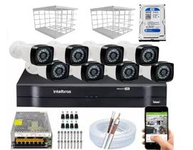 Kit 8 Câmeras + DVR Intelbras + Câmeras HD 720p 20m Infra + Fonte, Cabos e Acessórios +Hd 500gb