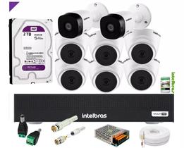 Kit 8 Cameras Intelbras 1120 Dvr 8ch Intelbras C/ Purple 2t