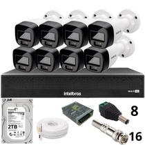 Kit 8 Câmeras Intelbras 1220b Full Color Dvr Mhdx 1016-c Intelbras Com Detecção De Movimentos Hd 2tb