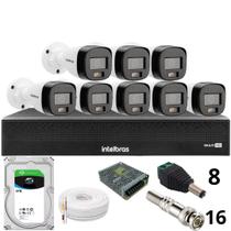 Kit 8 Câmeras Intelbras 3220b Full Color Com Áudio Dvr Mhdx 1016-c Intelbras Com Detecção De Movimentos Hd 6tb