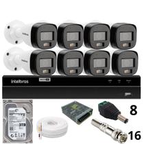 Kit 8 Câmeras Intelbras Bullet 3220b Full Color Com Áudio Dvr Intelbras 1216-c Mhdx Com Acesso Remoto Hd 3tb