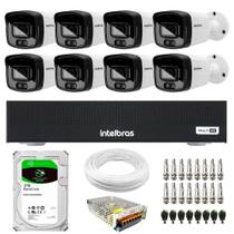 Kit 8 Câmeras Intelbras Bullet Multi HD VHD 3240 Full Color + IR Full HD, DVR Intelbras MHDX 3108-C 8 Canais, HD 2TB BarraCuda