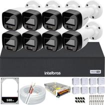 Kit 8 Câmeras Intelbras Full Color 1120b Colorido Dia e Noite Dvr 8 Canais 1108c HD 500GB