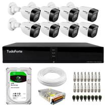 Kit 8 Câmeras Intelbras VHD 1130 B HD 720p Bullet Visão Noturna 30m Resistente à Chuva IP67 + Dvr Tudo Forte TFHDX 3308 8 Canais + HD 1TB BarraCuda