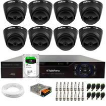 Kit 8 Câmeras Intelbras VHD 1220 D Dome Black Full HD 1080p, Lente 2.8mm, Visão Noturna 20m + Dvr Tudo Forte TFHDX 3308 8 Canais + HD 1TB BarraCuda