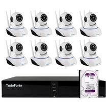 Kit 8 Câmeras Robô IP Wifi HD 720p Sem Fio áudio e Visão Noturna Tudo Forte + DVR Gravador TFHDX 3304 4 Canais + HD 1TB Purple