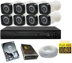 Kit 8 Cameras Segurança 1080 Full Hd 2 Mp Dvr 8 Canais Multi Hd Alta Resolução c/Acessórios - protec