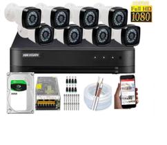 Kit 8 Cameras Segurança 1080 Full Hd Dvr Hikvision 8ch Alta Resolução c/ Acessórios