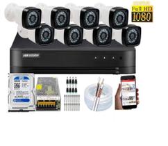 Kit 8 Cameras Segurança 1080 Full Hd Dvr Hikvision 8ch Alta Resolução C/ Acessórios