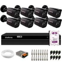 Kit 8 Câmeras Segurança Black Full HD 1080p Infra 20M DVR Intelbras MHDX 1208 8 Canais HD 2TB Purple