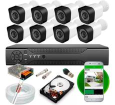 Kit 8 Cameras Segurança Dvr 8 Canais Digital Com Cabo E Hd