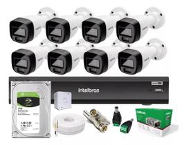 Kit 8 Cameras Seguranca Intelbras 3220 Full Color C/ Audio, Dvr 8ch Imhdx 3008 C/ Hd 1tb