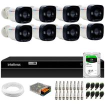 Kit 8 Câmeras TF 710 B Full Color ColorVu Full HD 1080p Bullet Visão Noturna Colorida 20m + DVR Intelbras MHDX 1208 8 Canais + HD 1TB BarraCuda