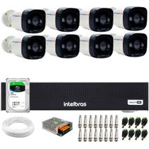 Kit 8 Câmeras TF 710 B Full Color ColorVu Full HD 1080p Bullet Visão Noturna Colorida 20m + DVR Intelbras MHDX 3008-C 8 Canais + HD SkyHawk 1TB