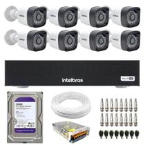 Kit 8 Câmeras TF1220 Bullet Full HD 1080p Visão Noturna 20M Proteção IP66 + DVR Gravador Intelbras MHDX 3008 8 Canais + HD 500GB