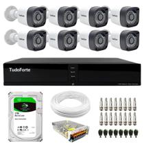 Kit 8 Câmeras Tudo Forte TF 1220 B Full HD 1080p Bullet com Visão Noturna 20M Proteção IP66 + DVR Tudo Forte TFHDX 3308 8 Canais + HD 1TB BarraCuda