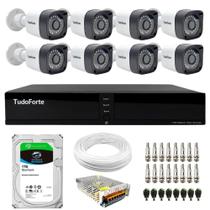 Kit 8 Câmeras Tudo Forte TF 1220 B Full HD 1080p Bullet com Visão Noturna 20M Proteção IP66 + DVR Tudo Forte TFHDX 3308 8 Canais + HD SkyHawk 1TB