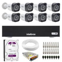 Kit 8 Câmeras Tudo Forte TF 2020 B Full HD 1080p Bullet Visão Noturna 20M Proteção IP66 + DVR Intelbras MHDX 3008-C 8 Canais + HD 1TB Purple