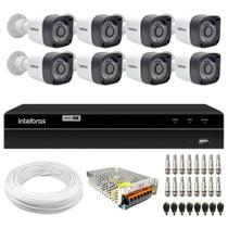 Kit 8 Câmeras Tudo Forte TF 2020 Bulllet Full HD 1080p Lente 2.8mm Visão Noturna 20M IP66 + DVR Intelbras MHDX 1308 8 Canais Multi HD