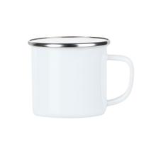Kit 8 Caneca Ágata Esmaltada Branca Retrô 300ml com Borda Metálica Prateada Ideal para Café, Chá e Decoração