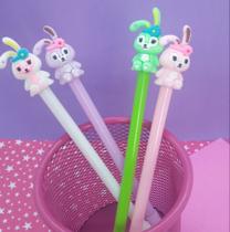 Kit 8 canetas em gel coelhinhas com flores escolar papelaria fofa design divertido