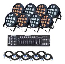 Kit 8 Canhao 12 Leds 18w Rgbwa Strobo + Mesa Dmx C/cabos 2m