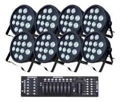 Kit 8 Canhao Refletor 12 Leds 18w Rgbwa Strobo + Mesa Dmx