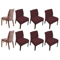 Kit 8 Capa de Cadeira Estampada Lisa Chocolate Alisso Sultan