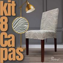 Kit 8 Capa de Cadeira Linha Premium Imperial Persa - Cinza/Off White Kit 8 Capa de Cadeira Linha Premium Imperial Persa - Cinza/Off White