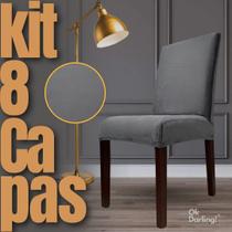 Kit 8 Capas de Cadeira Linha Premium Suede - Cinza