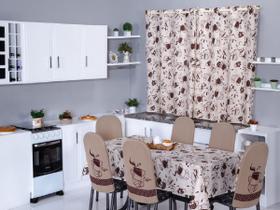 Kit 8 Capas de Cadeira + Toalha de Mesa + Cortina Sala de Jantar Cozinha dos Sonhos Completa Estampa Divertida
