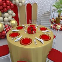 Kit 8 Capas Sousplats Redondo Decoração 30x30 Cm Estrela Vermelho- IMPAKTO VISUAL