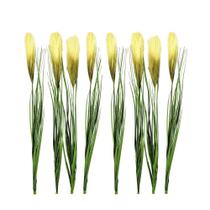 Kit 8 Capim com Pluma Verde Creme Planta Artificial Arranjo Florarte 85cm