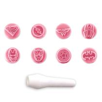 Kit 8 Carimbos para Doces Heróis Rosa Bb Bluestar Kit 8 Carimbos para Doces Heróis Rosa Bb Bluestar
