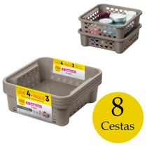 Kit 8 cestinhas empilháveis organizadora gaveta armário guarda roupa cesta pequena caixa infantil