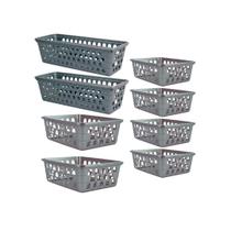 Kit 8 Cestinhas Organizadoras Comprido e Retangulares P e M Cinza