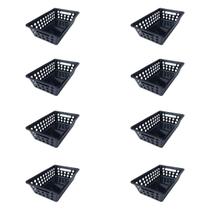 Kit 8 Cestinhos Organizador Multiuso Pequeno Vazado Com Alças Preto 29x19x8CM 3UD Kit 8 Cestinhos Organizador Multiuso Pequeno Vazado Com Alças Preto 29x19x8CM 3UD