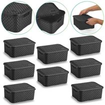 Kit 8 Cesto Caixa Organizadora Rattan 4 Lts Preto Com Tampa
