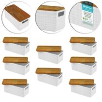 Kit 8 Cesto Organizador Casa Decorativo Tampa Madeira 1,5L